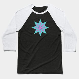 Turquoise, teal blue, pink geometric mandala star Baseball T-Shirt